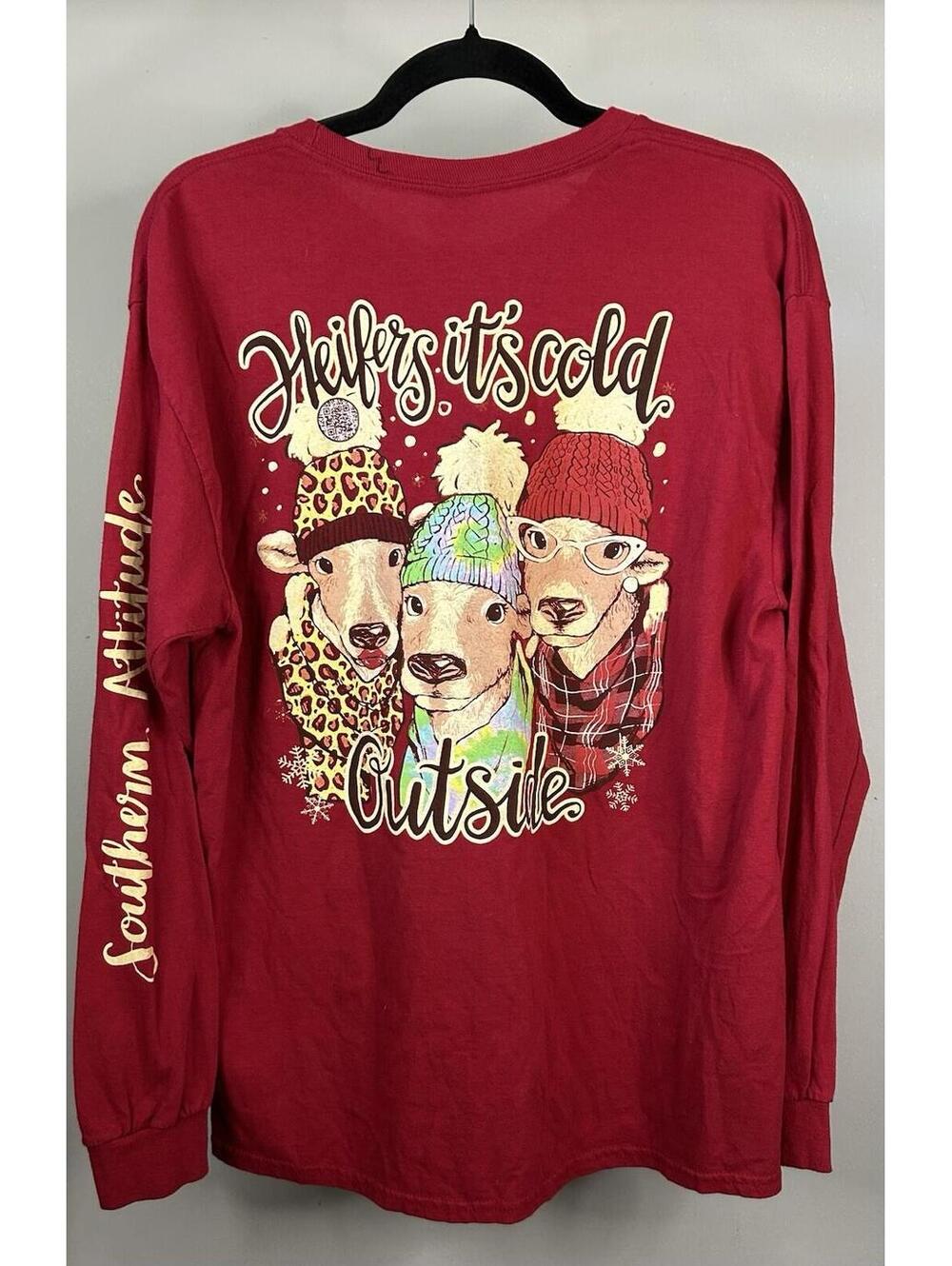 Southern Attitude Heifers It’s Cold Outside Long Sleeve T-Shirt Men’s Size Large